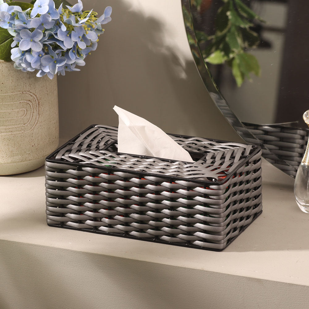 Weave Tissue Box Cover - Grey Black
