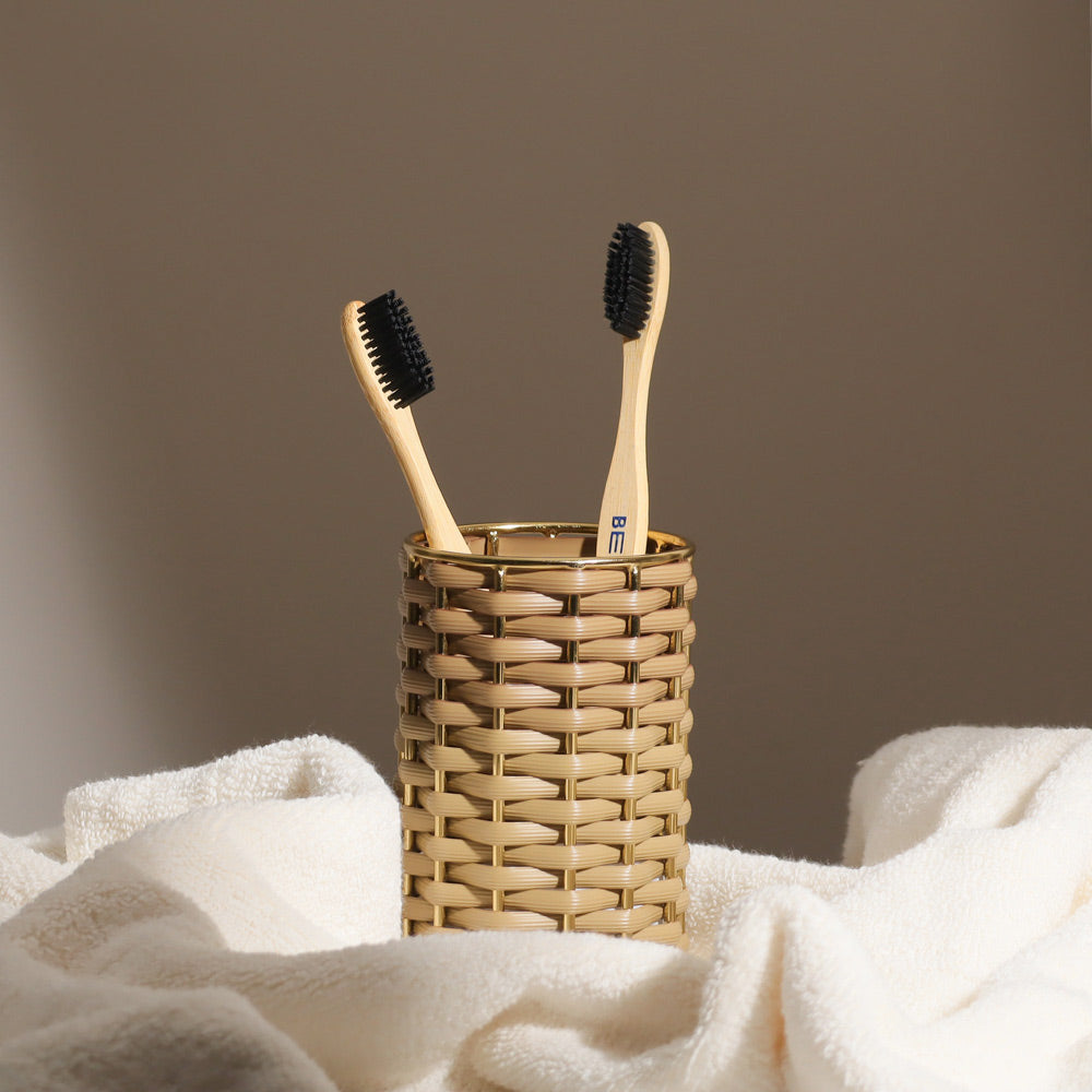 Weave Toothbrush Tumbler - Natural Gold