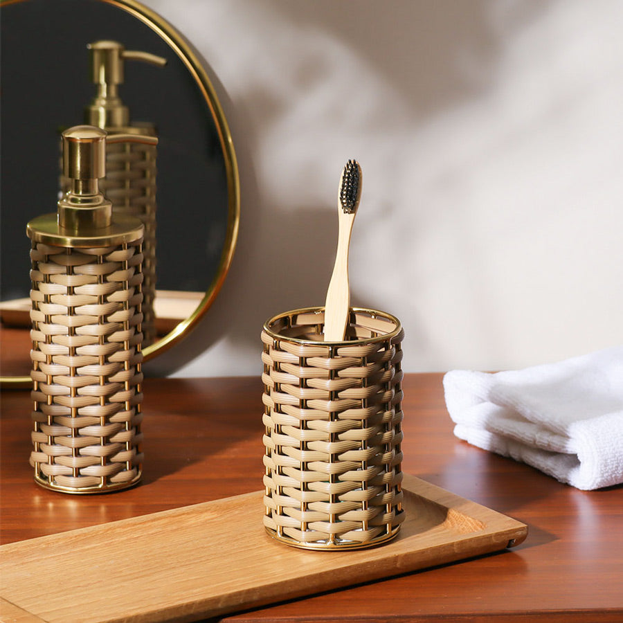 Weave Toothbrush Tumbler - Sand Gold