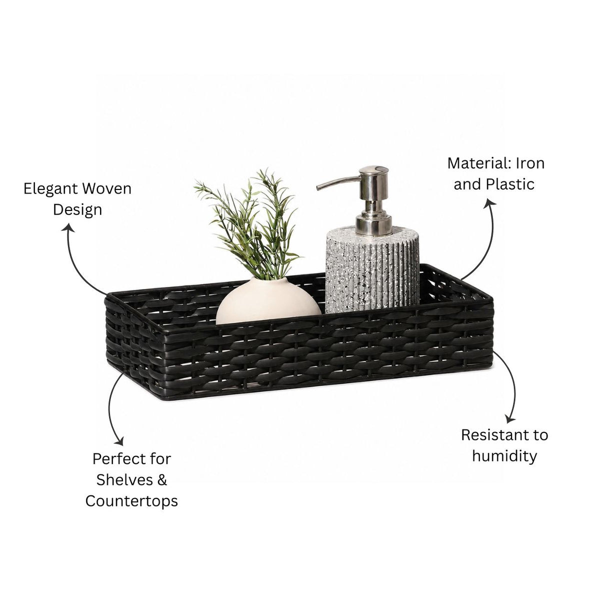 Weave Storage Tray Small - Charcoal Black