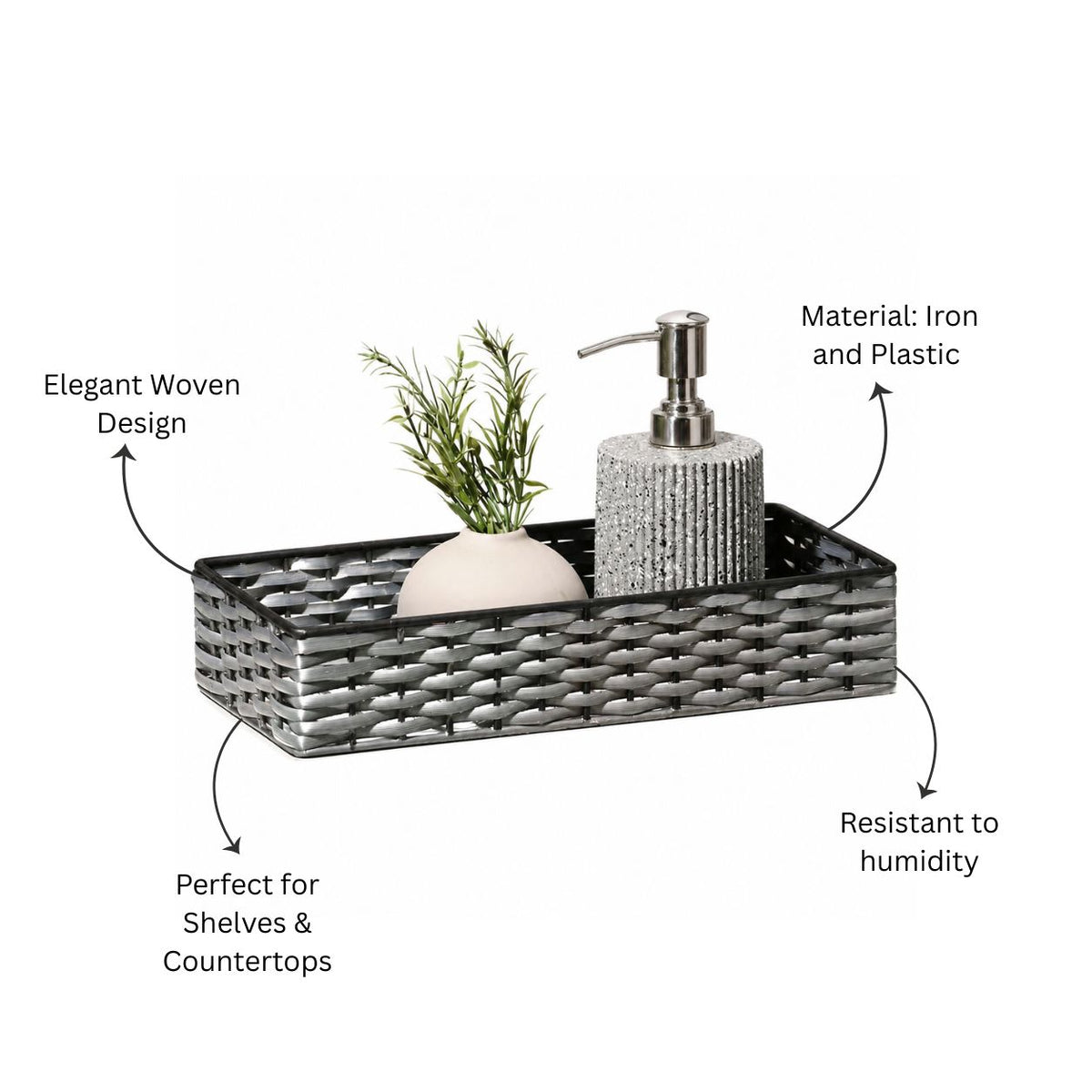 Weave Storage Tray Small - Grey Black