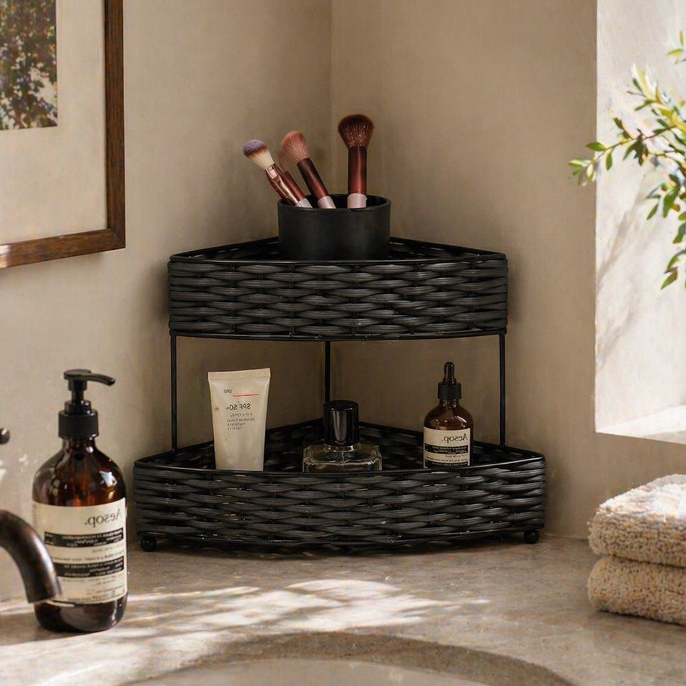 Weave Tiered Corner Shelf - Grey Black