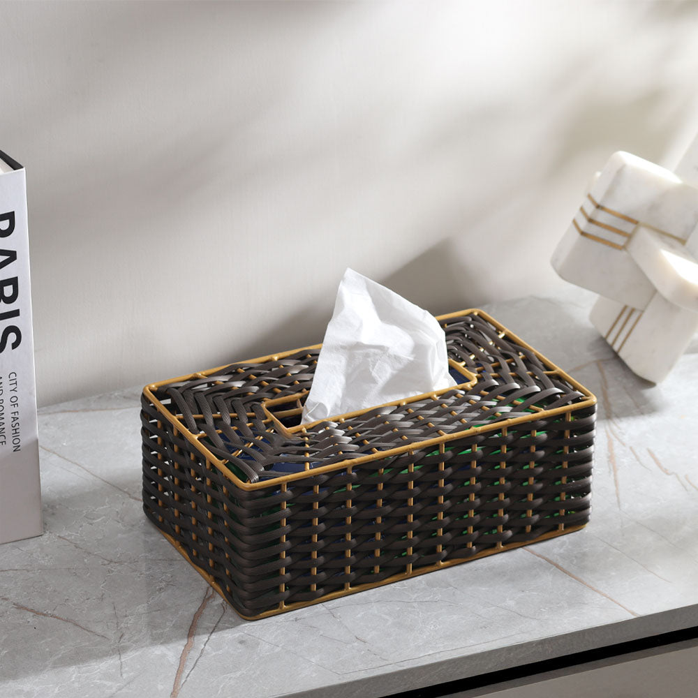 Weave Tissue Box Cover - Brown Gold