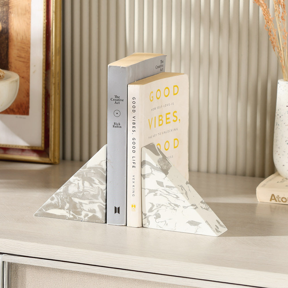 Wedge Small Bookends, Set of 2 -White Grey
