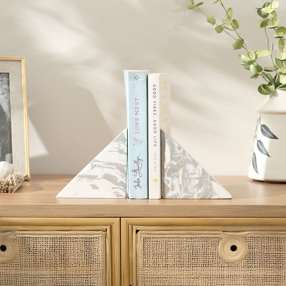 Wedge Small Bookends, Set of 2 -White Grey