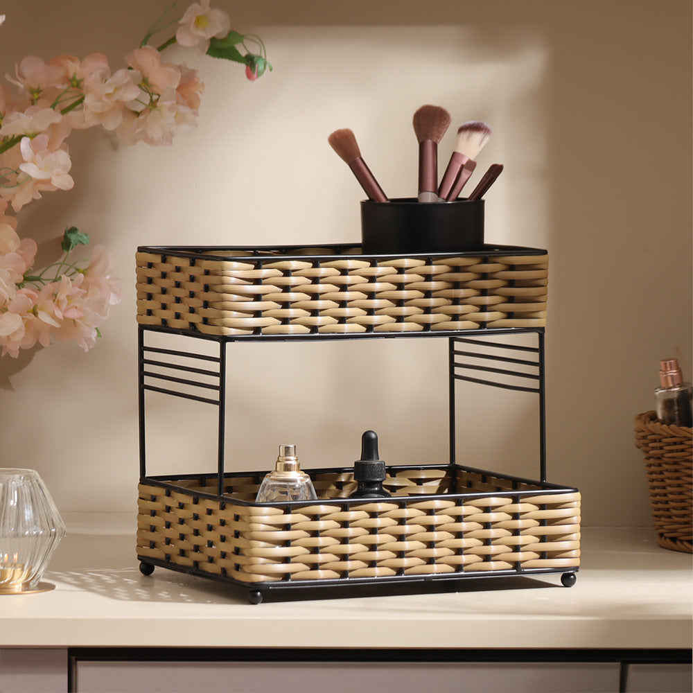 Weave Tiered Storage Shelf - Beige Black