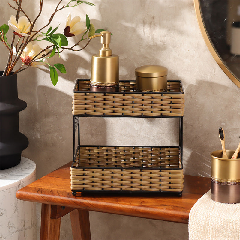 Weave Tiered Storage Shelf - Beige Black