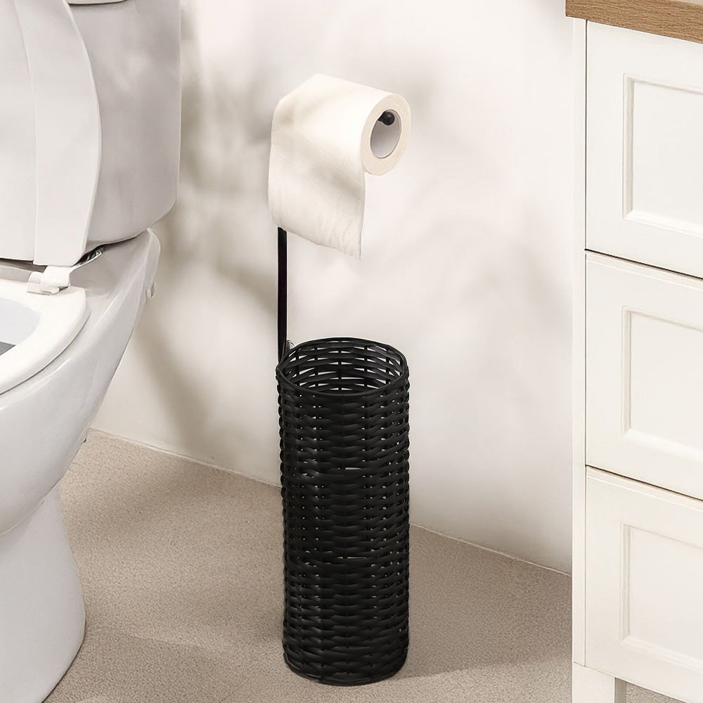 Wicker Toilet Roll Holder with Storage - Charcoal Black