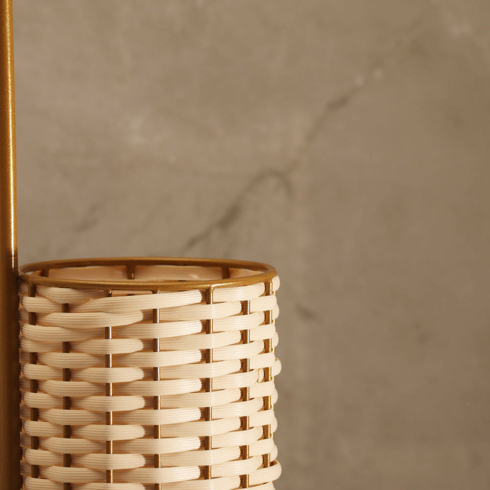 Wicker Toilet Roll Holder with Storage - Cream Gold