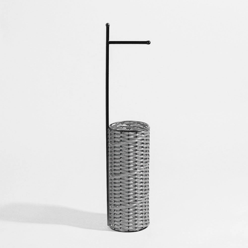 Wicker Toilet Roll Holder with Storage - Grey Black