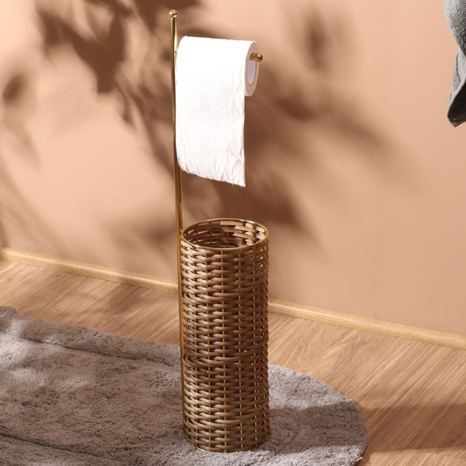Wicker Toilet Roll Holder with Storage - Sand Gold