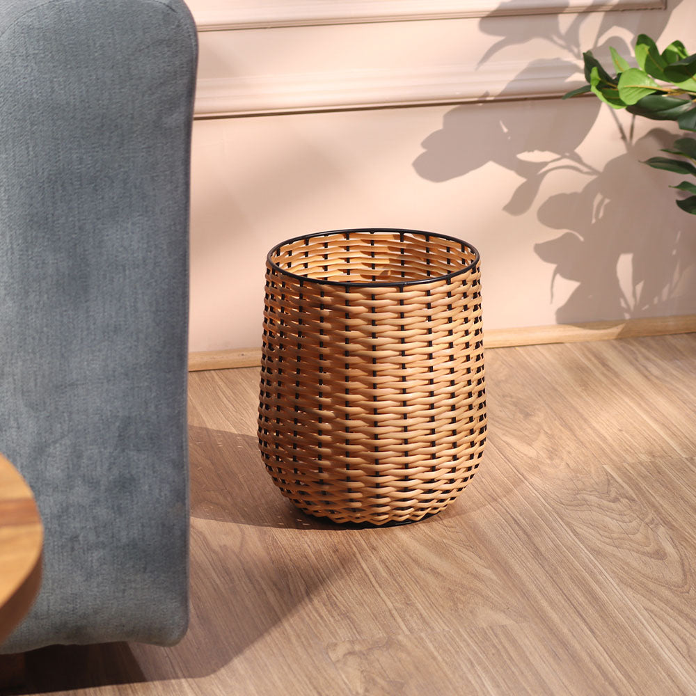 Wicker Waste Bin - Beige Black