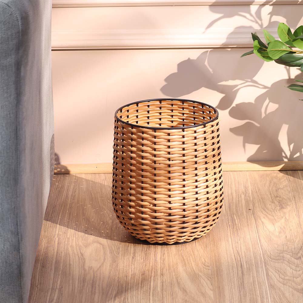 Wicker Waste Bin - Beige Black