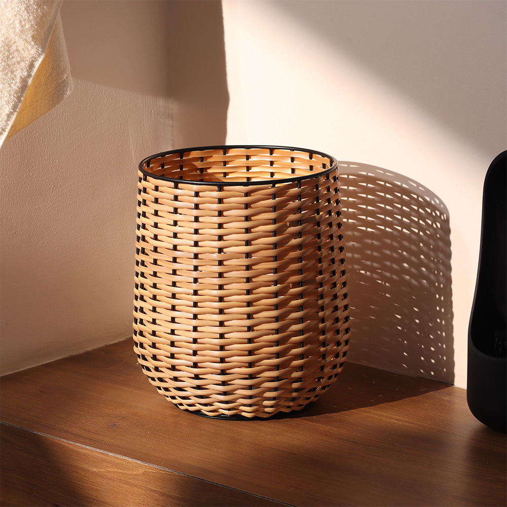 Wicker Waste Bin - Beige Black