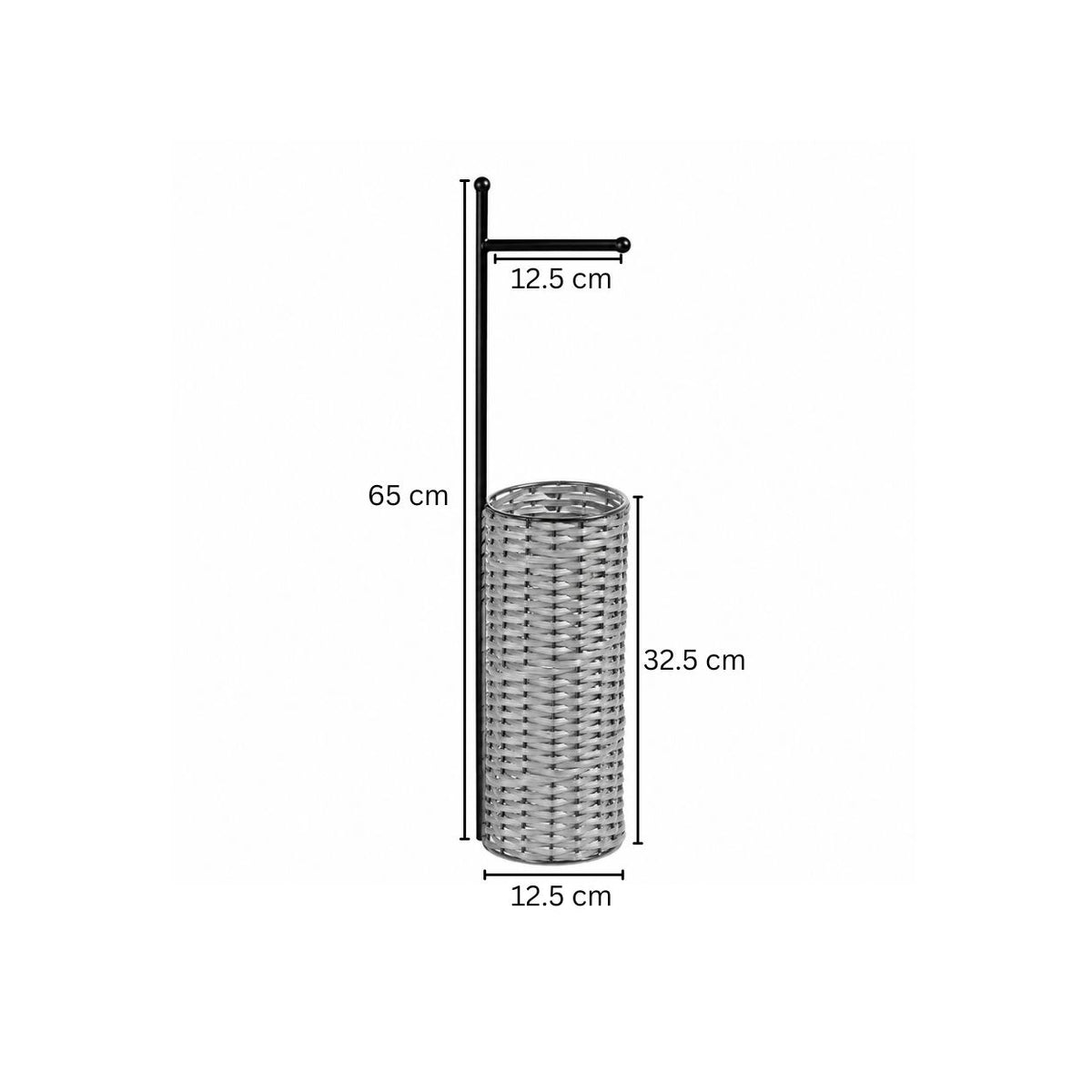 Wicker Toilet Roll Holder with Storage - Grey Black
