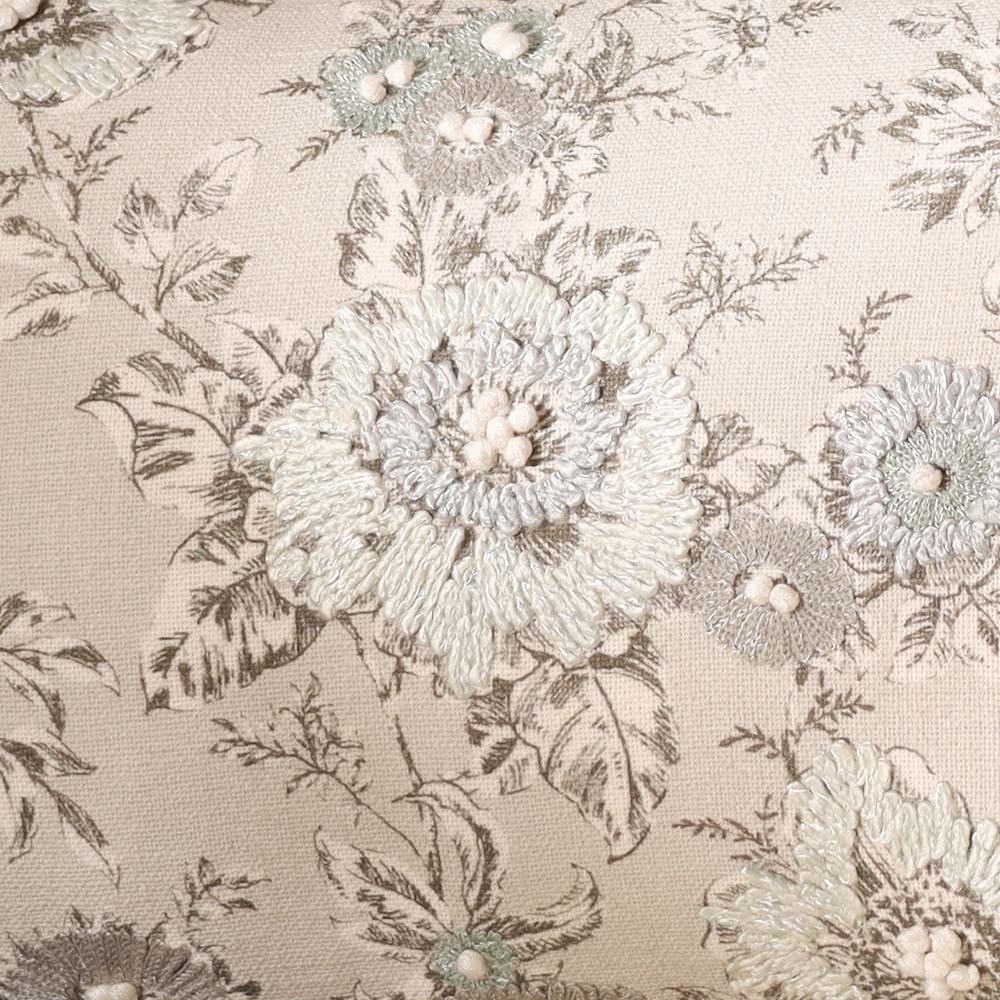 Windflower Rectangular Embroidered & Printed Cotton Cushion Cover 50x30cm - Blue Grey