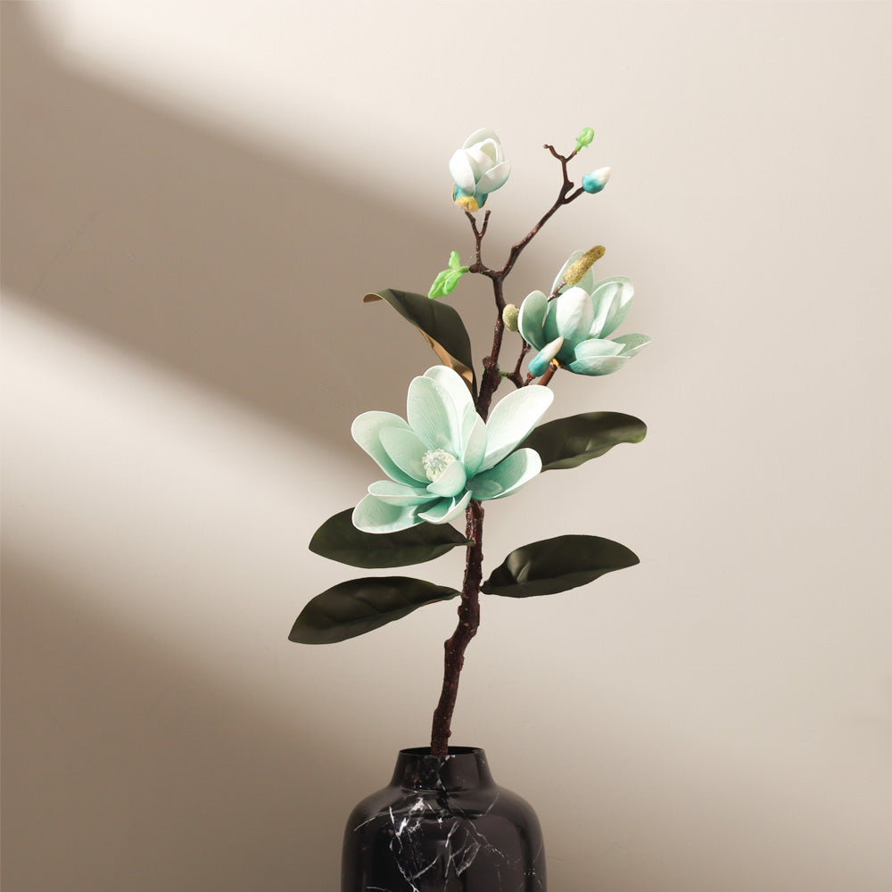Winter Camellia Faux Stem - Aqua