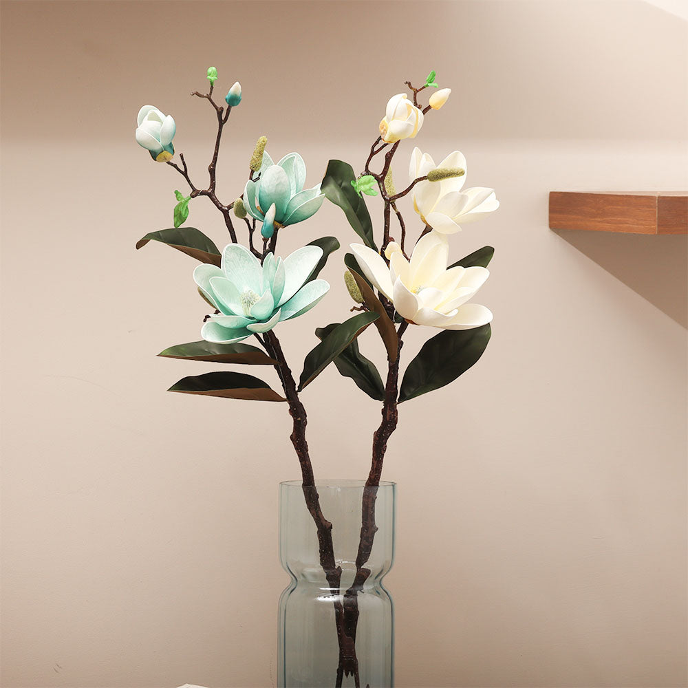 Winter Camellia Faux Stem - Aqua