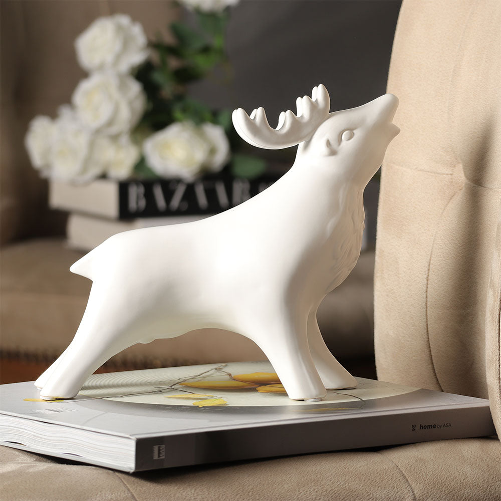 Winter Moose Decorative Sculpture - White