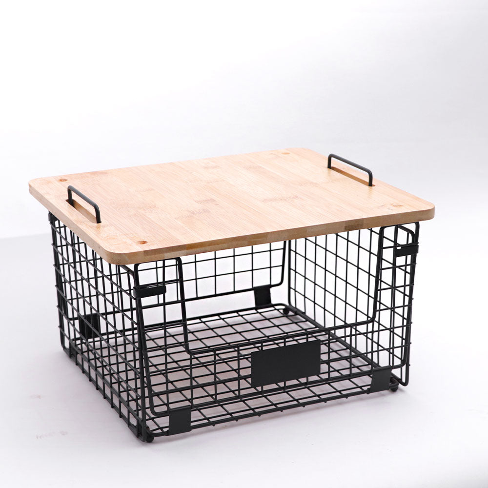 Wire Stackable Storage Bin with Lid - Black Natural