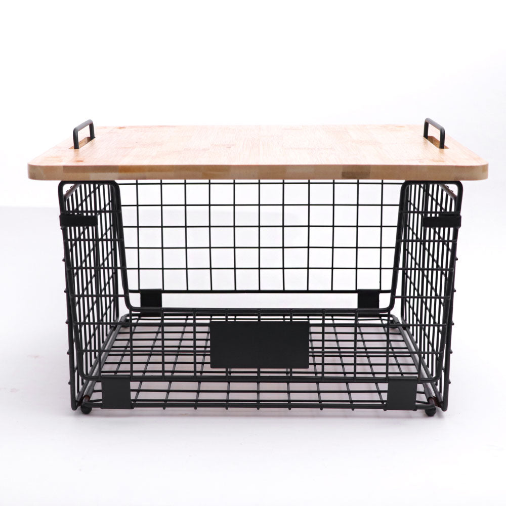 Wire Stackable Storage Bin with Lid - Black Natural