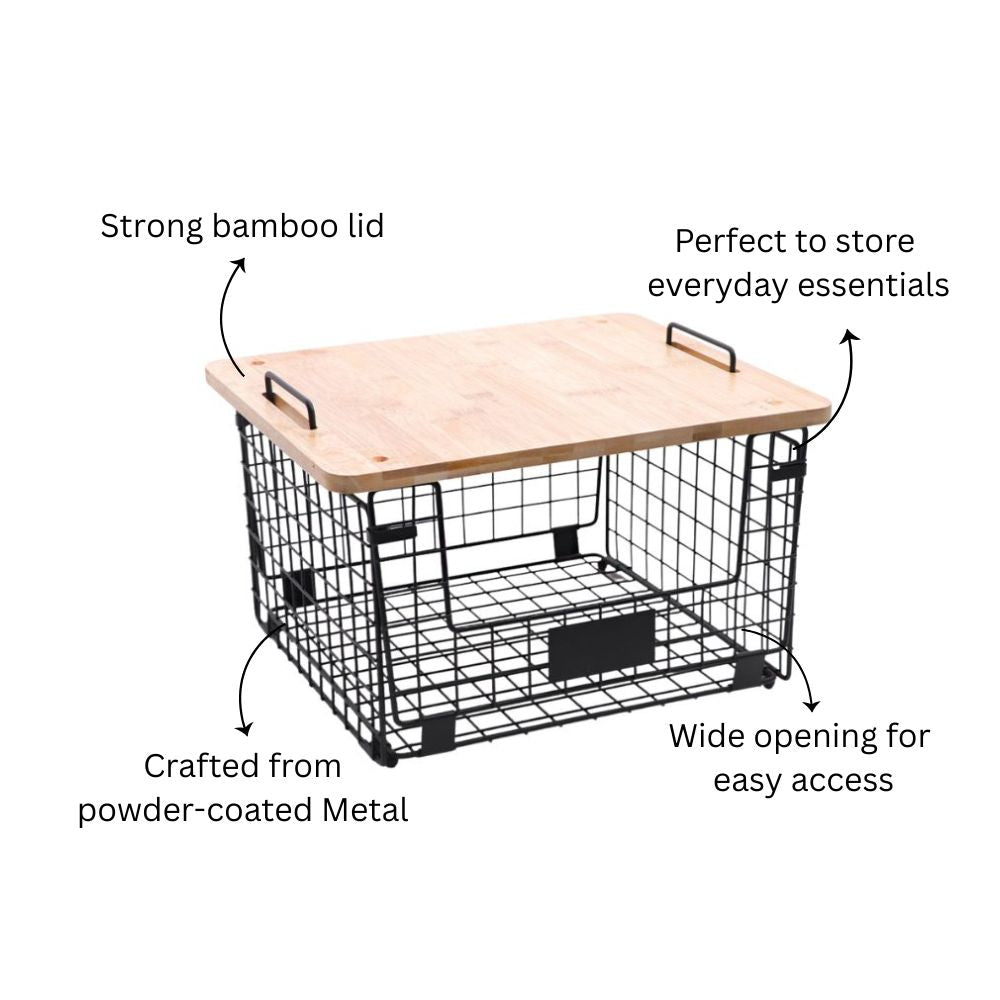 Wire Stackable Storage Bin with Lid - Black Natural
