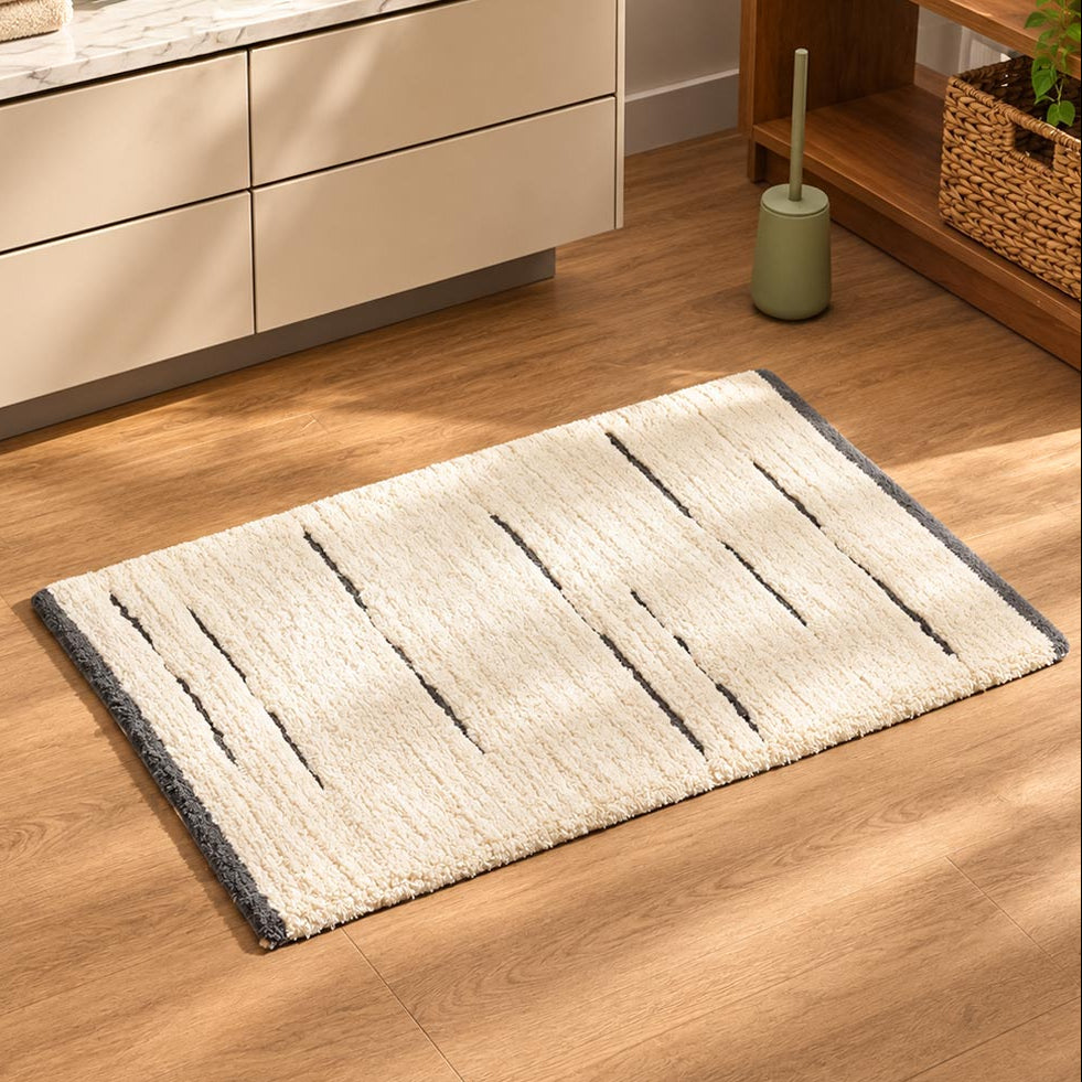 Wisteria Banded Tufted Bathmat - Cream Grey