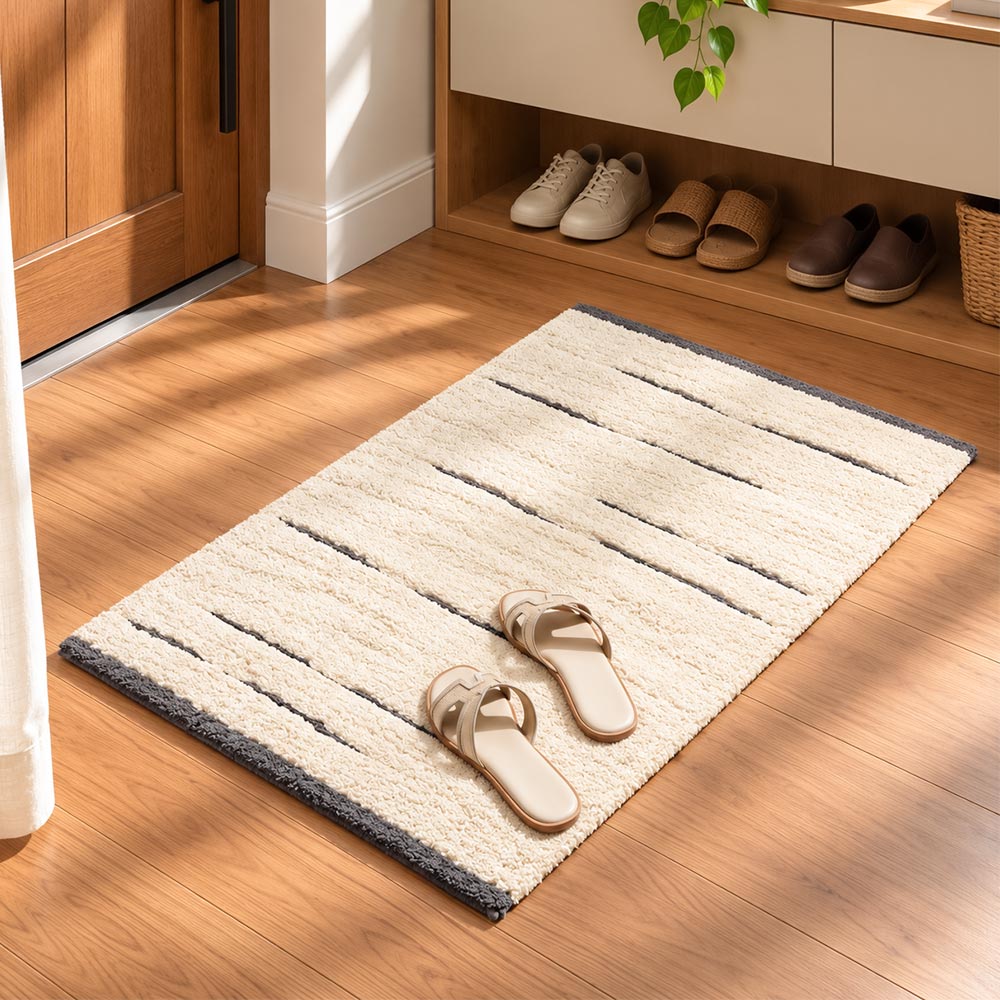 Wisteria Banded Tufted Bathmat - Cream Grey