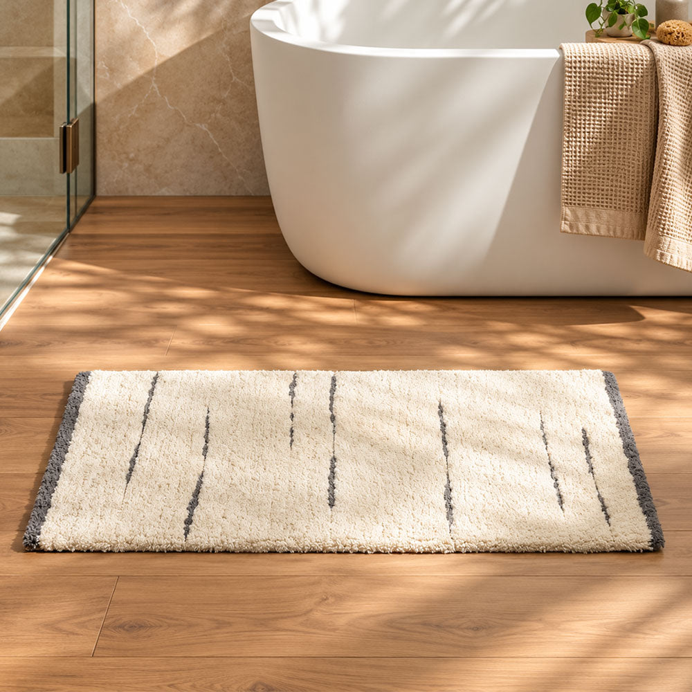 Wisteria Banded Tufted Bathmat - Cream Grey