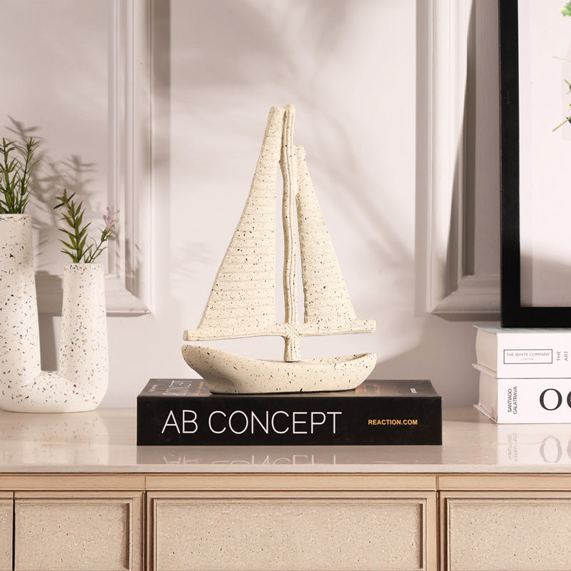 Yacht Metal Sculpture Medium - Speckled Beige