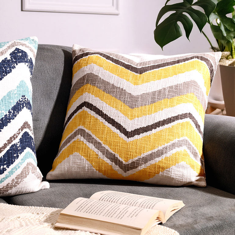 Chevron Printed Cushion Cover 45x45cm - Ochre