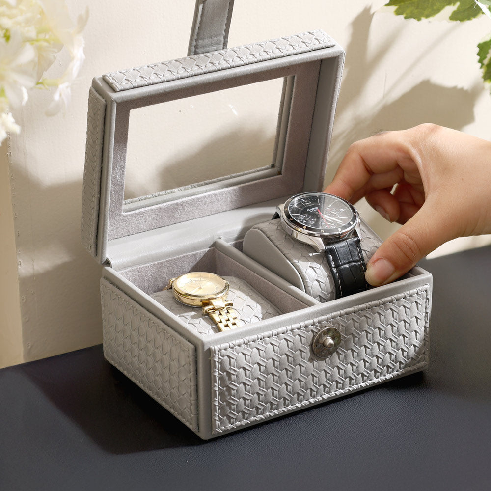 Zander 2-piece Textured Watch Box - Light Grey