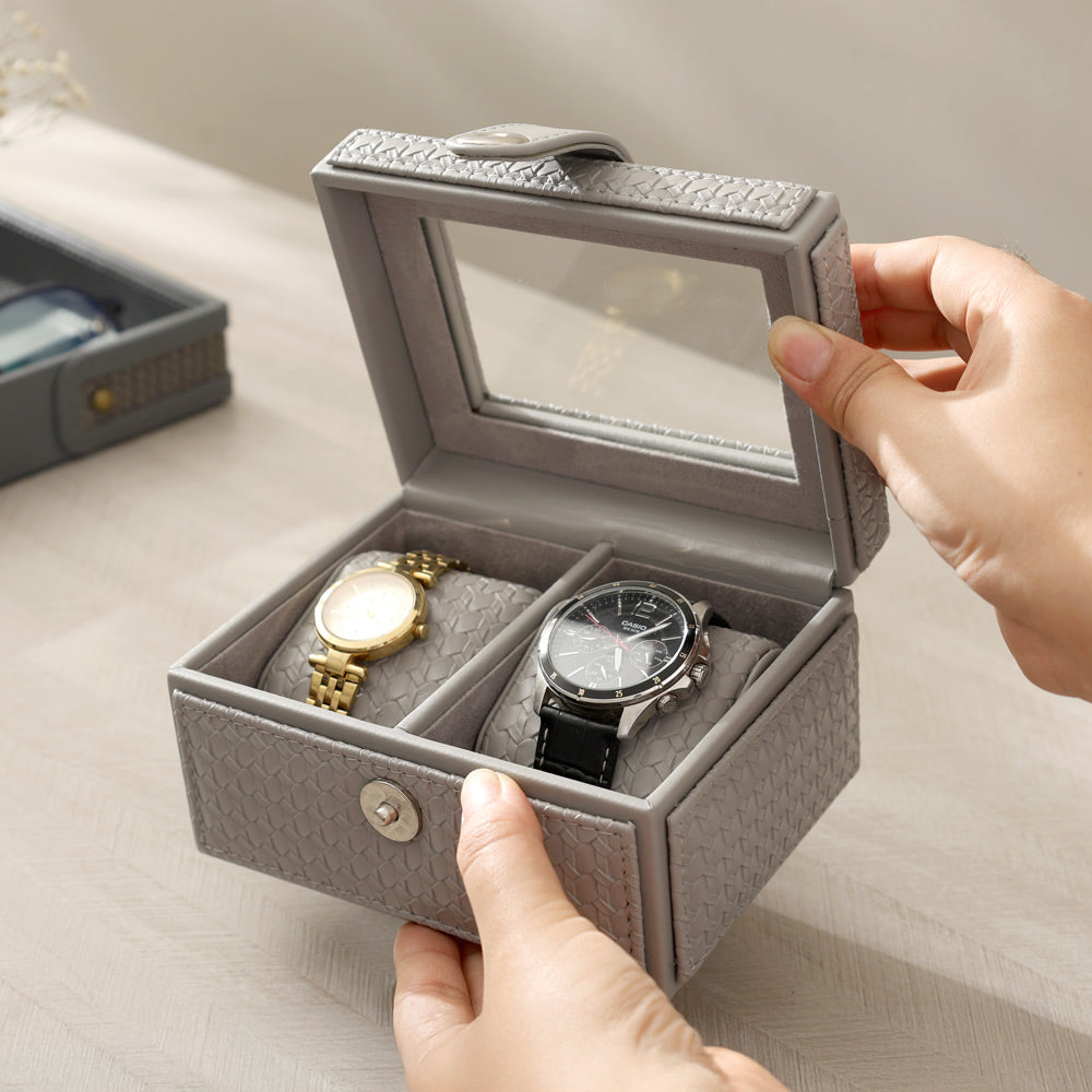 Zander 2-piece Textured Watch Box - Light Grey