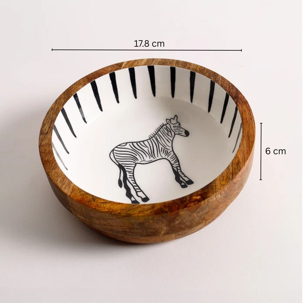 Zebra Wooden Serving Bowl Medium - White Black