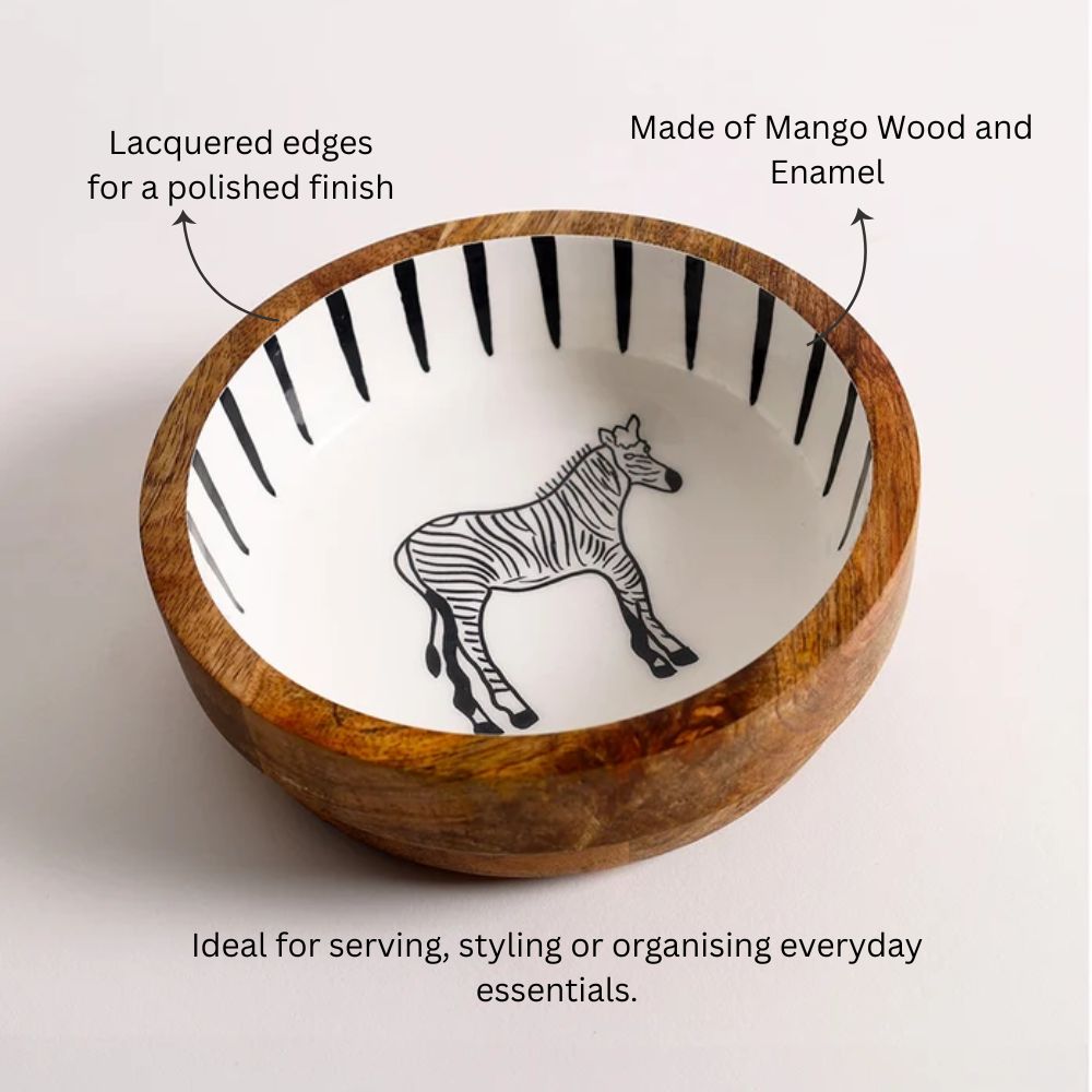 Zebra Wooden Serving Bowl Medium - White Black