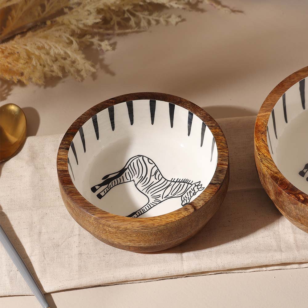 Zebra Wooden Serving Bowl Small - White Black
