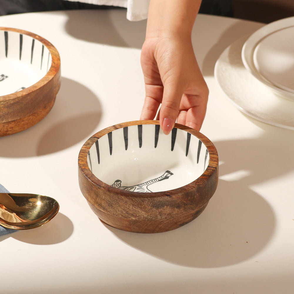 Zebra Wooden Serving Bowl Small - White Black