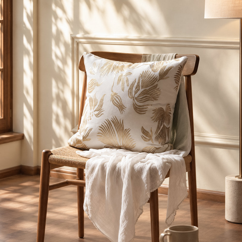 Zebrina Embroidered Cushion Cover 45x45cm - White Gold