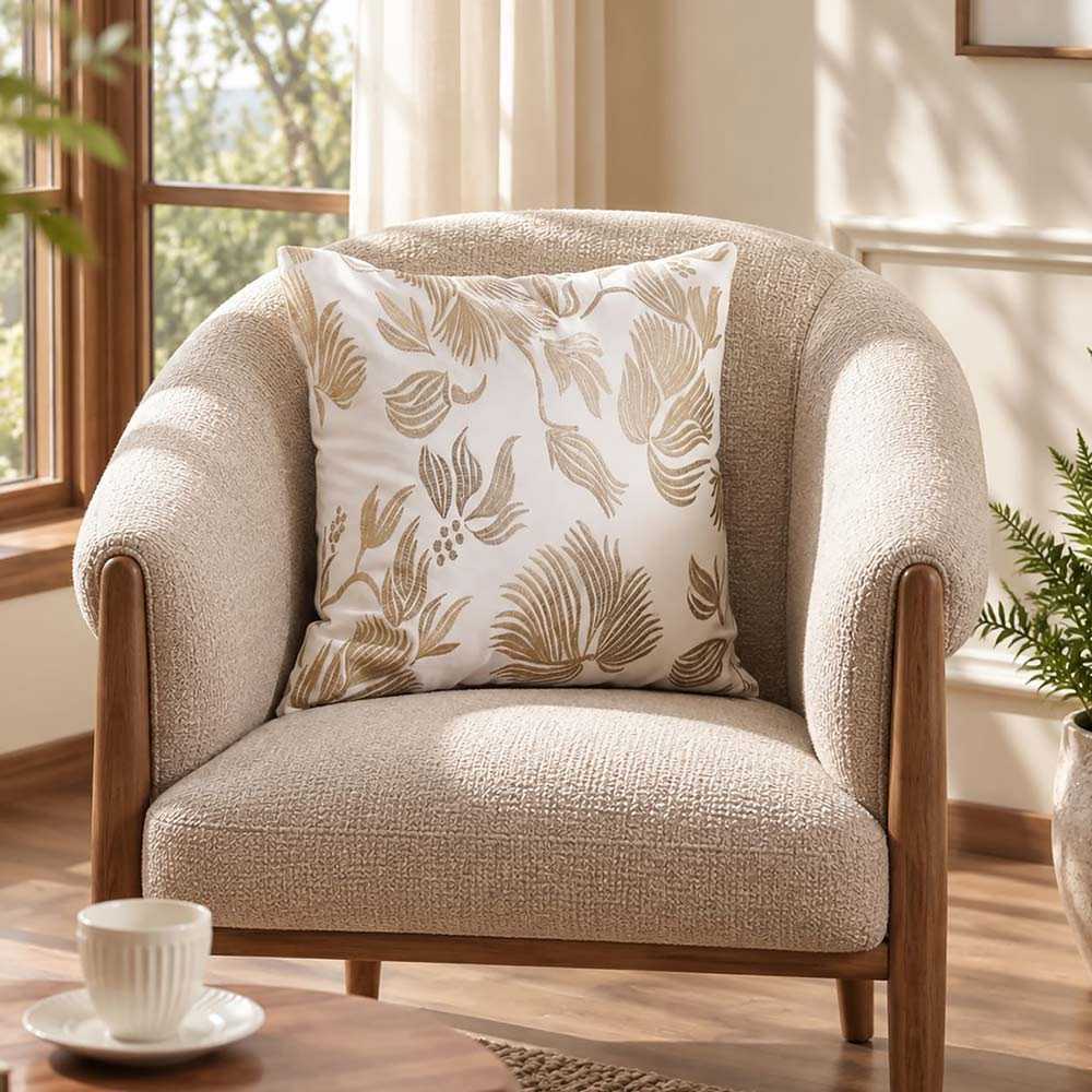 Zebrina Embroidered Cushion Cover 45x45cm - White Gold
