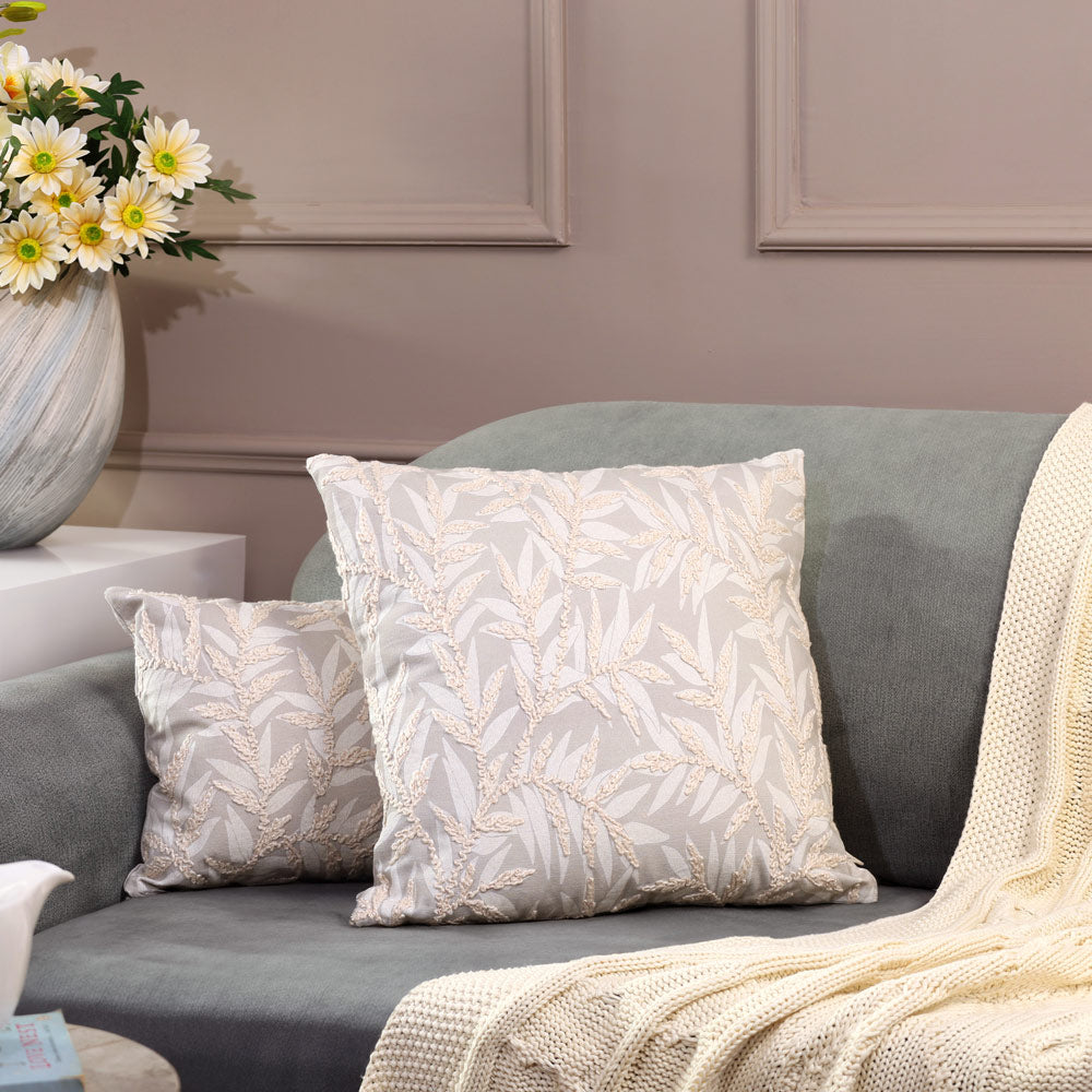 Zena Embroidered Cushion Cover 45x45cm - Sage Grey
