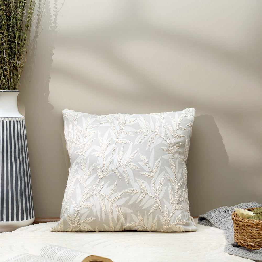 Zena Embroidered Cushion Cover 45x45cm - Sage Grey