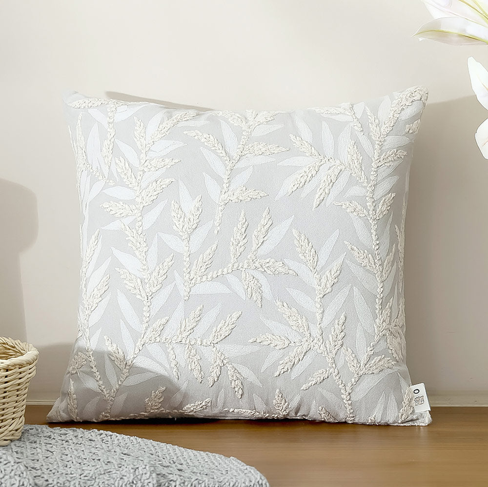 Zena Embroidered Cushion Cover 45x45cm - Sage Grey