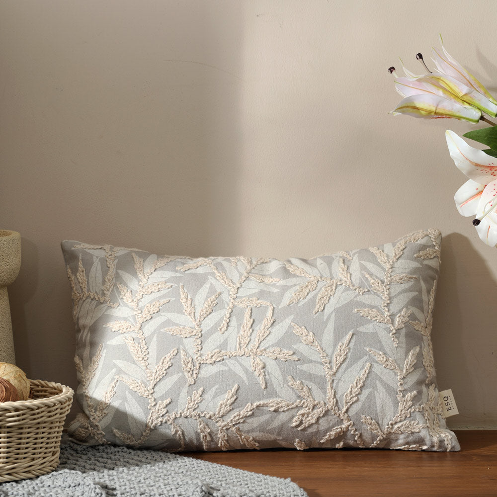 Zena Rectangular Embroidered Cushion Cover 50x30cm - Sage Grey