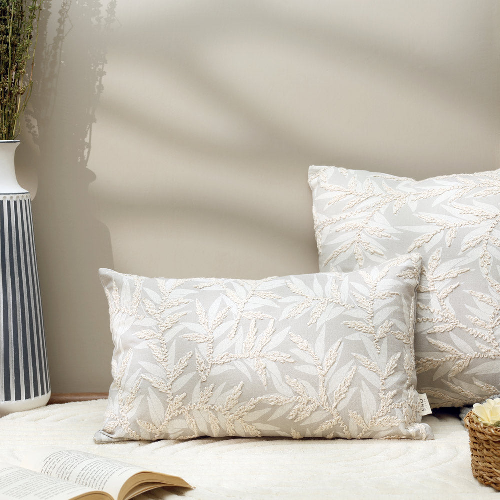 Zena Rectangular Embroidered Cushion Cover 50x30cm - Sage Grey