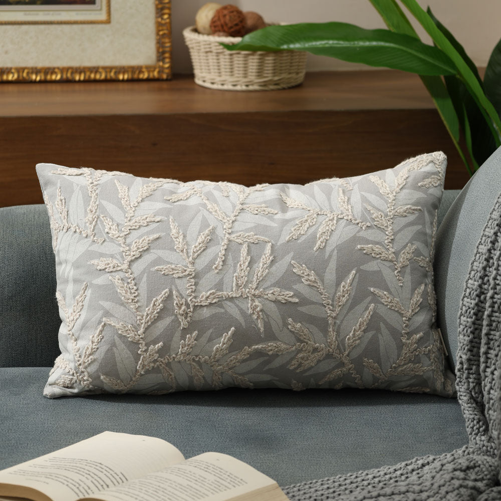 Zena Rectangular Embroidered Cushion Cover 50x30cm - Sage Grey