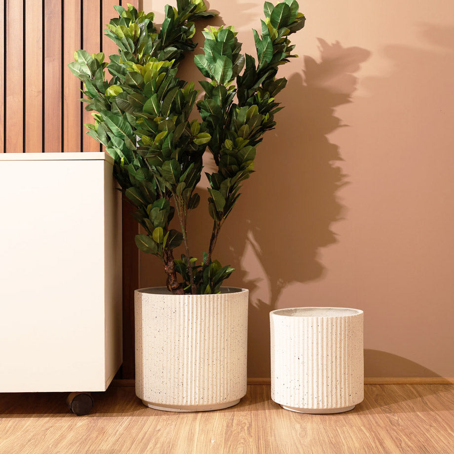 Zena Barrel Planters, Set of 2 - Speckled White