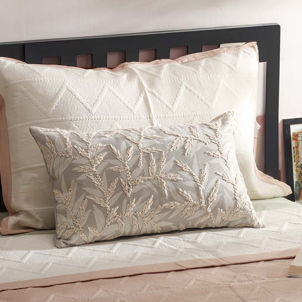 Zena Rectangular Embroidered Cushion Cover 50x30cm - Sage Grey