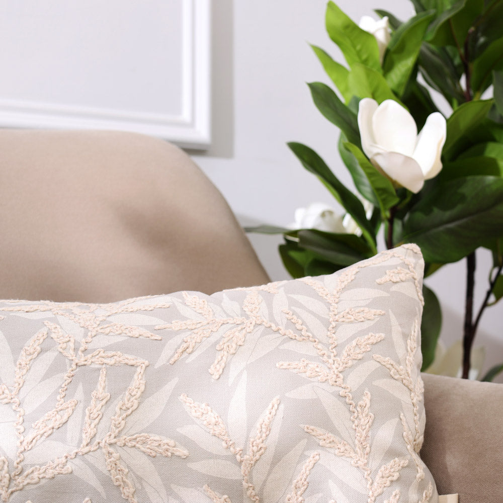 Zena Rectangular Embroidered Cushion Cover 50x30cm - Sage Grey