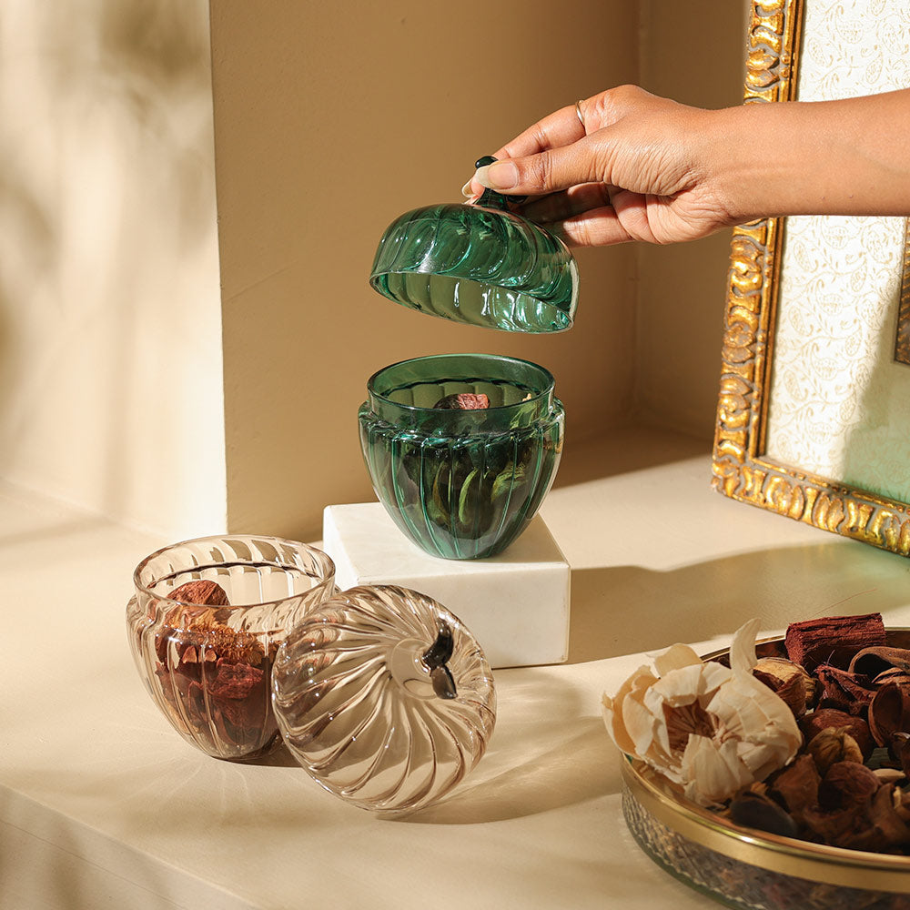 Zucca Glass Decorative Jar - Teal