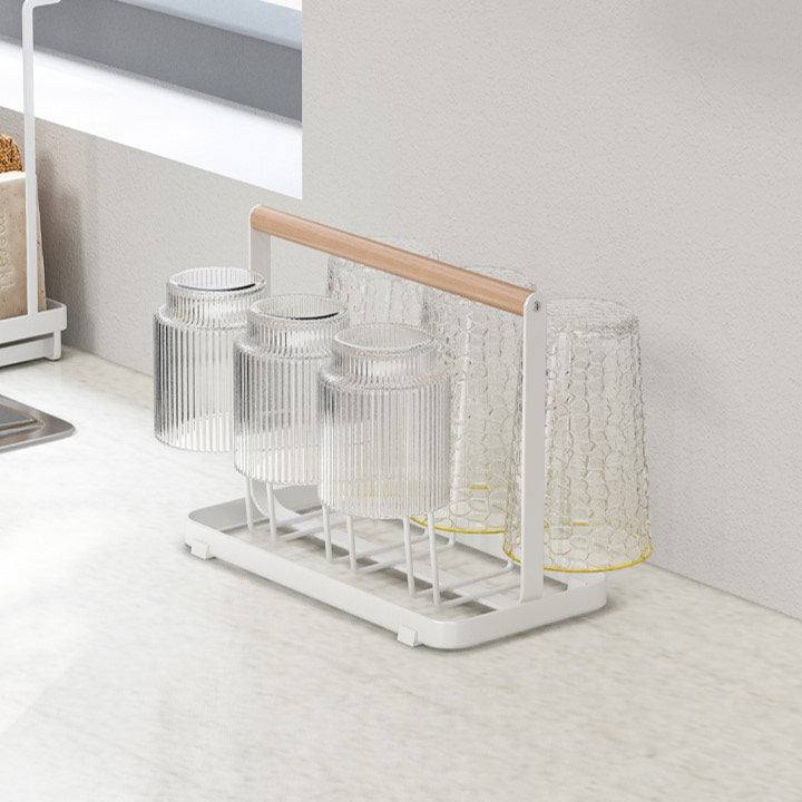 Arhat Organizers Glass Rack with Wooden Handle - White